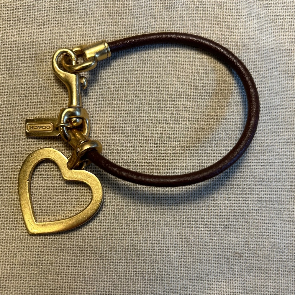 Coach Slim Leather Bracelet with Heart Charm